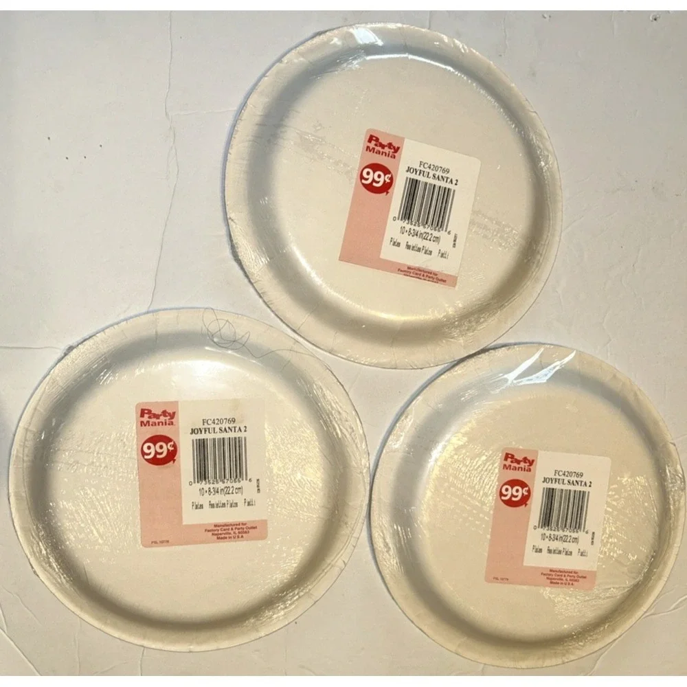 30 Christmas‎ paper plates joyful Santa 8 3/4 inch (Lot Of 3)